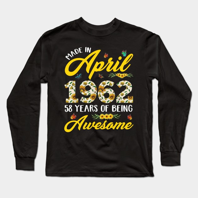 April 1962 58 Years Old Vintage 58th Birthday Gift Sunflower Long Sleeve T-Shirt by cruztdk5